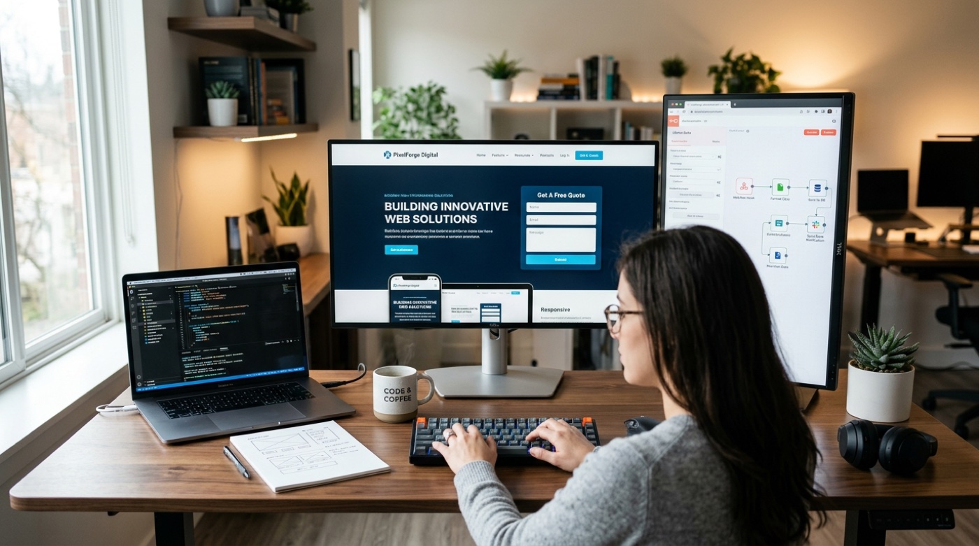 Freelance website developer in Noida coding custom responsive business web application with backend automations